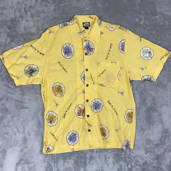 Tommy Bahama Men’s Medium Yellow Tropical Martini Cocktail Print Button-Up Shirt - Picture 1 of 8